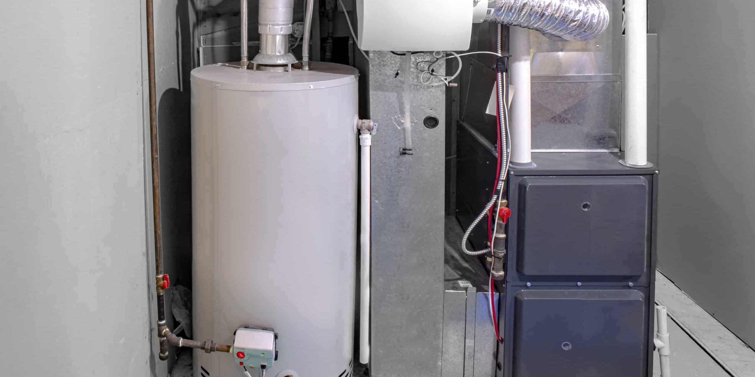 A home high efficiency furnace with a residential gas water heater &amp; humidifier.